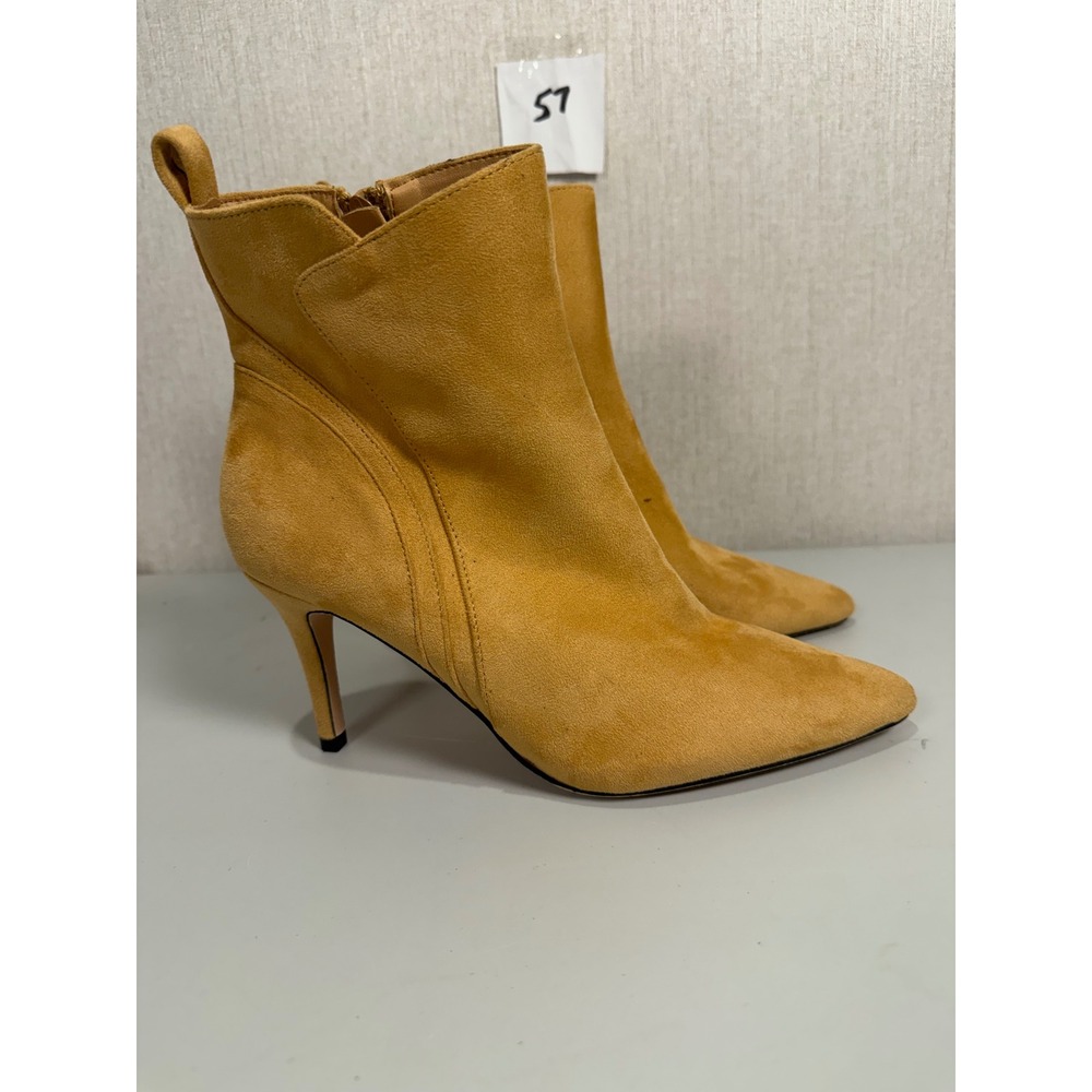 Coutgo Womens Mustard Yellow Faux Suede Pointed Toe Stiletto Ankle Boots Size 9